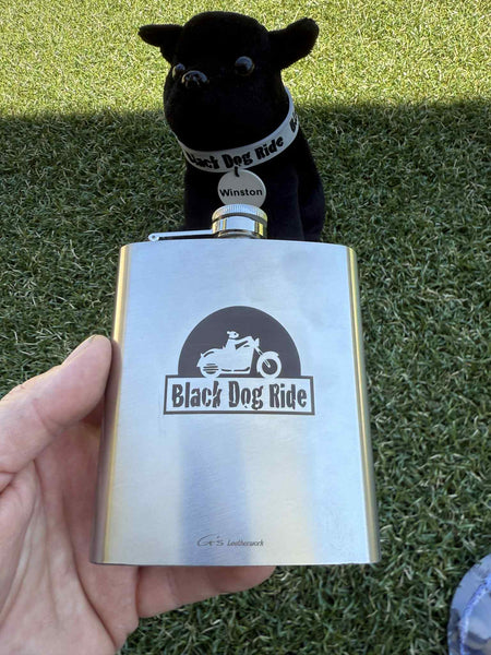 Black Dog Ride Stainless Steel Flask - Brushed Finish