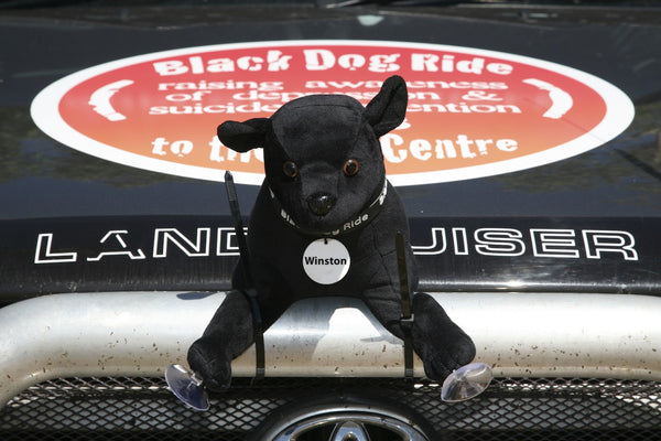 Black Dog Ride Mascot Winston on the 2013 Ride to the Red Centre